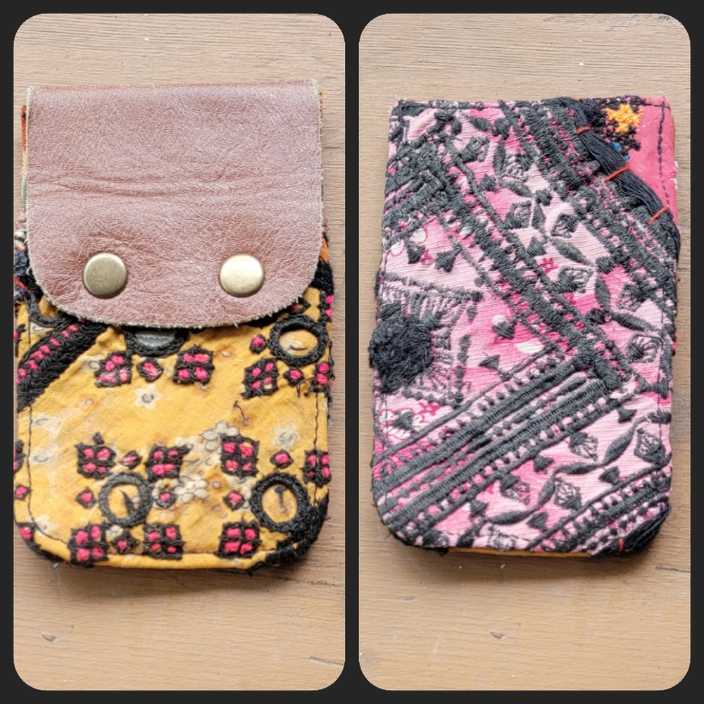🍄🪬 Free People Boho Embroidered Repurposed vtg banjara hippie Wallet card case